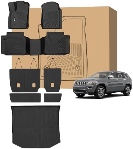 PELEUS Floor Mats for Jeep Grand Cherokee 2011-2021 & 2022 WK, All Weather TPE Car Mats Full Set 1st 2nd 3rd Row with Cargo Liner and Backrest Mat, Custom Fit Anti-Slip Cargo Trunk Liner, Black by Unknown