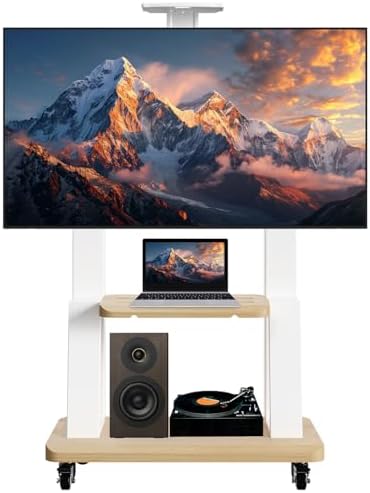 Height Adjustable Mobile TV Stand for 32-75" TVs,180 lbs White by Hovadova