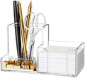 HBlife Acrylic Pen Holder for Desk, 3-Compartment Small Desk Organizer, Clear Office Supplies Desk Accessories with Sticky Notes Holder Stores Post It Notes 3X3 for Office, Home and School by HBlife