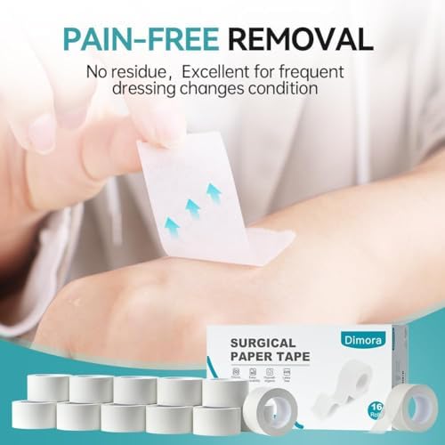 Dimora Paper Medical Tape 16 Rolls- Hypoallergenic White Surgical Tape for Sensitive Skin，Breathable First Aid Wound Tape with Pain-Free Removal，Secures Dressing and Medical Devices -1" x 10 Yards - Image 6