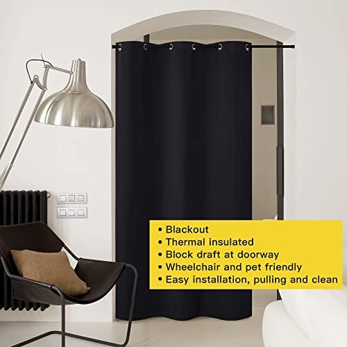 NICETOWN Door Divider Curtain for Doorway, Bedroom Closet Door Cover, Privacy Drape for Garage Window Bathroom Door Dressing Changing Fitting Decor (1 Piece, 8ft Tall x 5ft Wide, Black) - Image 3