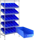 18" x 36" x 74" Heavy-Duty Commercial Chrome Shelving Unit with 25 Blue Storage Bins - Metal Wire Utility Shelf for Tool, Office, Garage, and Warehouse Organization - Durable Storage Cabinet by Zedfire