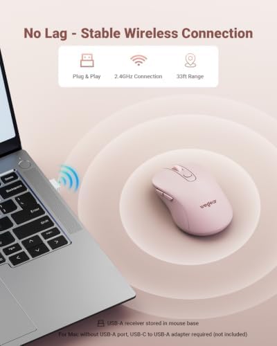 wegear USB Wireless Mouse for Laptop PC Mac, 2.4GHz Cordless Mouse-Pink - Image 2