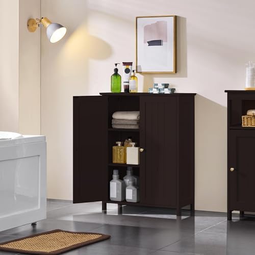 Yaheetech Small Bathroom Storage Cabinet for Towels with 2 Doors, Espresso - Image 4