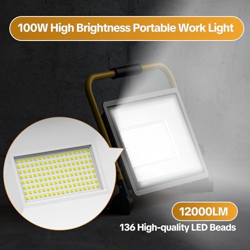 AIKVSXER Portable LED Work Light, 100W 12000LM Job Site Lights, 1 Pack - Image 3