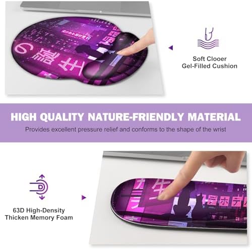 Gaming Mouse Pad, Large Desk Mat, Cute Desk Pad, 4in1 XXL Mousepad + Keyboard Wrist Rest+Mouse Wrist Rest+Coaster Set with Ergonomic Desk Pad for Home Office Table Computer, Purple Anime Neon - Image 5