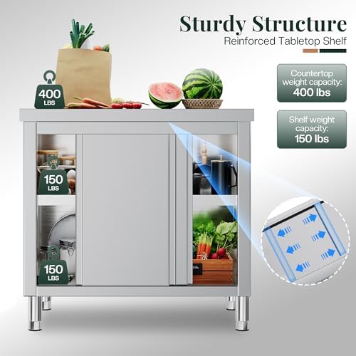 Jocisland 36-Inch Stainless Steel Work Table with Cabinet - Image 4