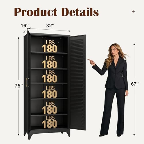SteeLoong 75" Metal Storage Cabinet with Doors and 5 Adjustable Shelves - Image 3