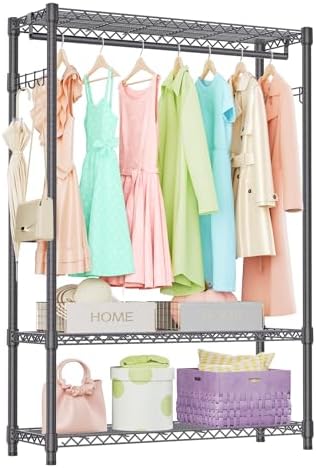 IZEUK Heavy Duty Garment Rack Wire Clothes Rack for Hanging Clothes (Dark Grey, 3 Tier with 1 Rod, 15.7" D x 45.3" W x 72.4" H) by IZEUK