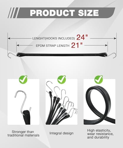 10 Pack 21 in Bungee Cords with Hooks, EPDM Rubber Tarp Straps - Image 3
