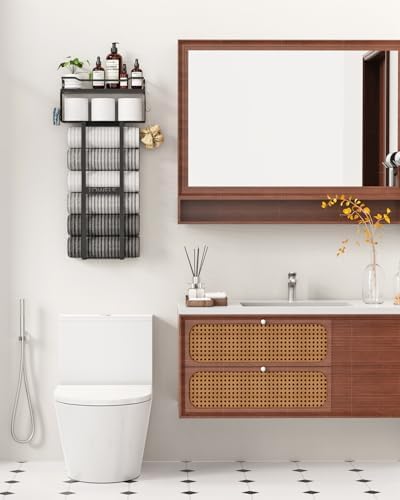 Aetyord Towel Racks for Bathroom 31inch Wall Mounted Towel Rack,Floating Shelf with Wood Plank,Towel Storage for Bathroom can Holds 6 Large Rolled Towels,All Black - Image 6