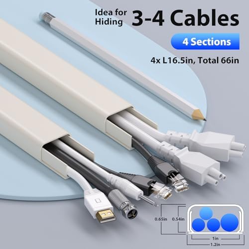 ZhiYo 66" Cord Covers for Wires on Wall, Beige Cord Hider, 1.2" W x 0.7" H - Image 2