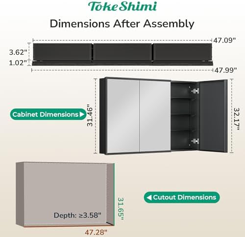 TokeShimi 48 x 32 Medicine Cabinet Recessed, Assembly Required, Lagre Medicine Cabinet Bathroom Mirror with Storage, Stepless Adjustable Shelves, Beveled Aluminum Frame, Tempered Glass - Image 2