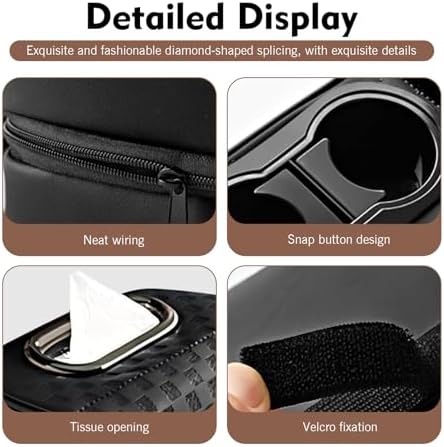 Car Center Console Leather Armrest Increase Cushion, MultiFunctional Armrest Box Pad with Dual Cup Holder, Tissue Box, Side Card Holder, Universal for Most Cars, SUVs, Trucks (Black) - Image 4