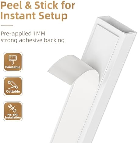 Delamu Cord Hider, 85in Cord Covers for 2-3 Wires on Wall, Self-Adhesive Cable Hider, Paintable Wire Hiders Wire Covers for TV Cords on Wall, Easy Mount Cable Cover Raceway Kit, W0.95 H0.55in, White - Image 4