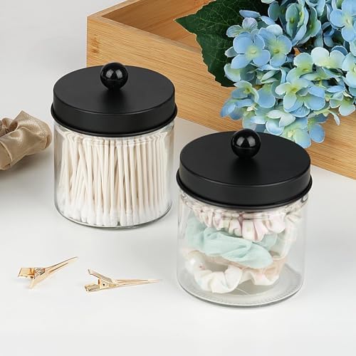 SheeChung Glass Mason Jar Qtip Holder, Black Stainless Steel Lids, 2 Pack - Image 2