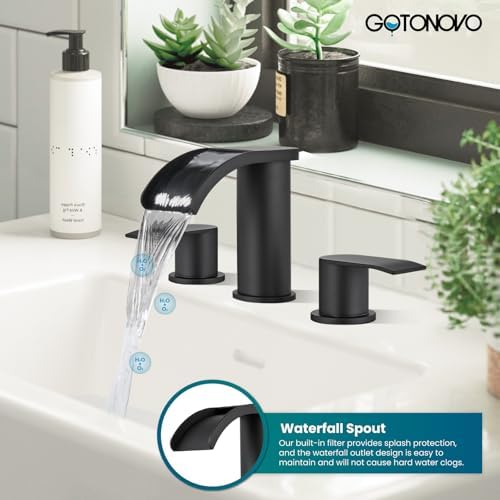 gotonovo Waterfall Bathroom Faucet 3 Hole Round Body,Matte Black - Image 2