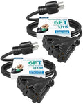 DEWENWILS 2 Pack 6FT Black Tri-Tap Outdoor Extension Cord 16/3, ETL Listed by DEWENWILS