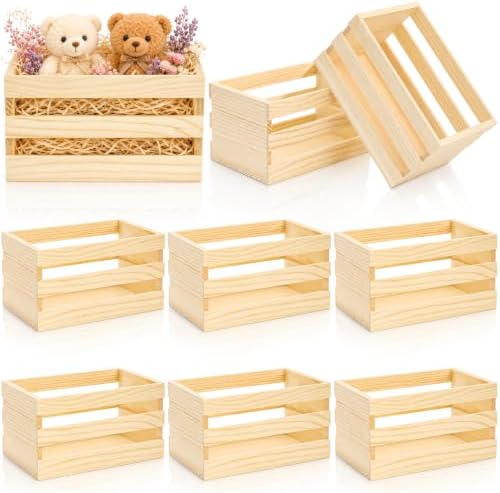 Goaste 6 Pack Small Wooden Crates, 6.5" x 4" x 3.5" Unfinished Rustic Wood Storage Boxes, Ventilated Mini Decorative DIY Craft Baskets for Farmhouse Kitchen Bath Office Display, Jewelry Toys Storage by Goaste