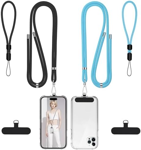 takyu Phone Lanyard, 2 Pack Adjustable Cell Phone Lanyard Crossbody Neck Strap and 2 Pack Phone Wrist Strap with Tether Tabs Compatible for iPhone Smartphones-Black Blue by Takyu