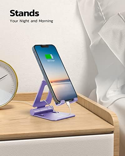 Nulaxy Full Aluminum Dual Folding Cell Phone Stand for Desk, Purple - Image 3