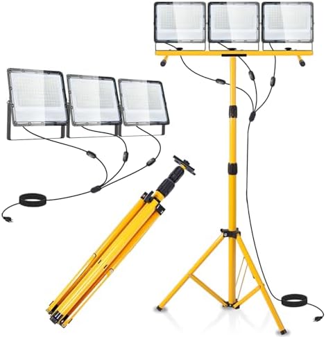 45000 Lumen LED Work Lights with Stand - 3 Head Portable Work Light on Stand - IP65 Waterproof Tripod Work Lights for Outdoor Indoor Job Site Workshop Garage Construction Site Lighting by LightupEveryCorner