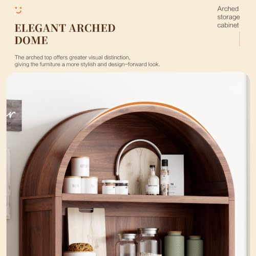 Ieejdn 71.34" Tall Arched Kitchen Pantry,Modern Fluted Wood Storage Cabinet with Doors,Adjustable Shelves,Organizer, Versatile Cupboard for Kitchen,Living Room,Dining Room,Bathroom,Walnut - Image 5