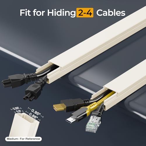 Cord Hider Kit, 113.4in Cord Covers for 2-4 Wires on Wall, Self-Adhesive Cable Hider Wire Covers for Cords on Wall, Paintable Cable Cover Raceway, Cord Hider for Walls Mount Tv, W0.95 H0.55in, Beige - Image 2