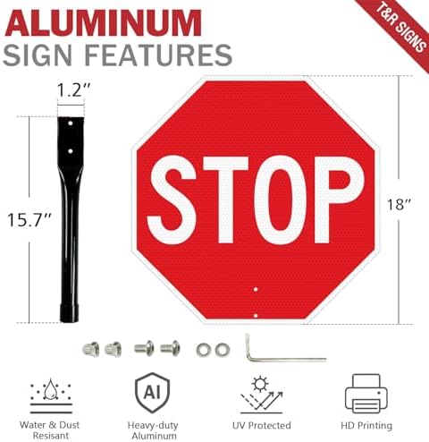 T&R (2 Pack) Large Stop Slow Sign with Handle, 18 x 18 Inches Double Sided Stop/Slow Traffic Sign, Rust Free Aluminum Reflective, Weather Resistant, Waterproof, Fade Resistant, Easy to Mount. - Image 2