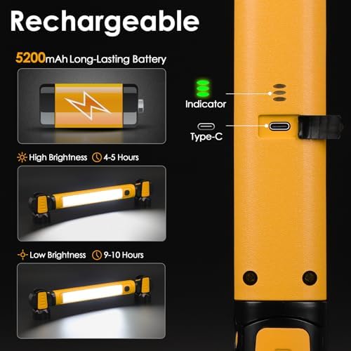 Work Light, 2500LM 5200mAh Mechanic Under Hood Work Light Bar, Orange, 1 Pc - Image 3