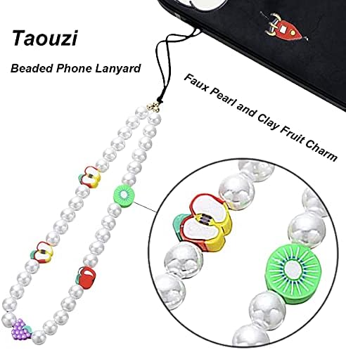 6PCS Beaded Phone Charms Strap Fruit Star Faux Pearl Rainbow Beads Phone Chains Beaded Lanyard for Camera Key Wallet Valentines Day Gifts for Her Women - Image 3