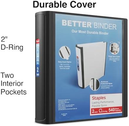 Staples Better Binder, 2-Inch 3-Ring View, Black, 2-Pack - Image 2