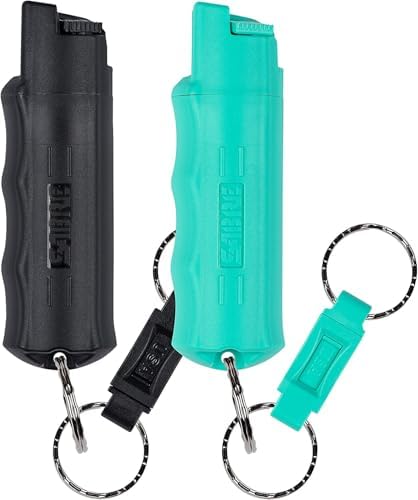 Sabre Pepper Spray with Quick Release Keychain for Self Defense – Multi Pack Max Strength OC with UV Marking Dye, Twist Lock Safety, Finger Grip, 10‑Sec. Spray, 14‑ft Range, Made in USA, 0.54 fl oz by SABRE
