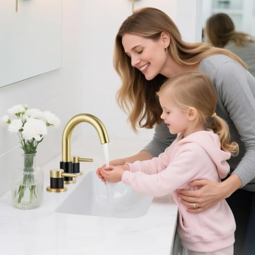 Black and Gold Bathroom Faucet 3 Hole, 2-Handle Widespread Faucet - Image 2