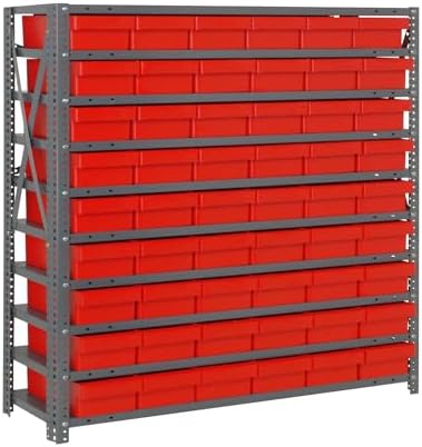 Quantum Storage Systems 1239-401RD Solid Heavy Duty 10 Shelves 54 Super Tuff Euro Red Bins 39" H x 36" W x 12" D by QuantumStorageSystems