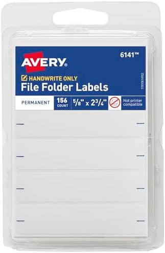 Avery File Folder Labels, 5/8" x 2-3/4", White, Non-Printable, 156 Blank Labels Total (6141) by Avery