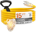 15FT 10 Gauge Extension Cord with Multiple Outlets Outdoor Yellow by Deeklify