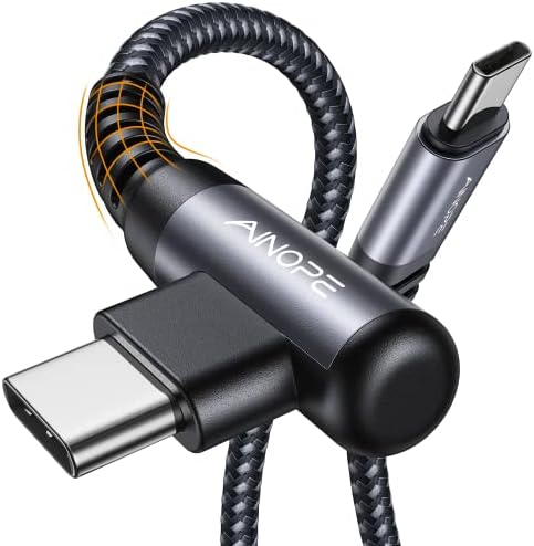 AINOPE USB C Cable 60W 2-Pack 6.6ft Nylon Braided USB C to USB C Cable Type C Charger Fast Charging Right Angle USBC Cable Charger Cord for iPhone 16 Pro Max 15 Plus Samsung S24 S23 iPad Space Gray by AINOPE10yearsforphoneaccessories