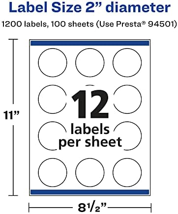 Avery® Matte White Round Labels, Sure Feed® Technology, 2" Diameter, 1,200 Matte White Printable Labels - Image 5