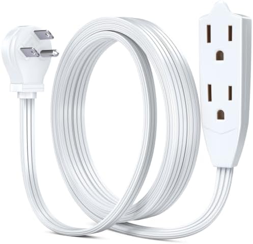 Maximm 6 Ft Flat Plug Extension Cord, 3-Outlet, Angled Plug, White, UL by MaximmCable
