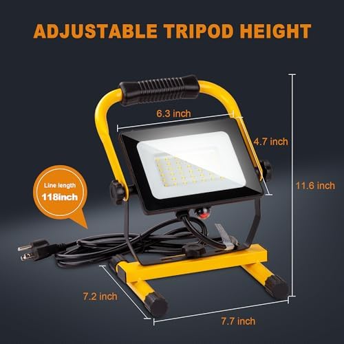 30W LED Work Light, 5000LM Portable Flood Lights, 6ft Cord with Plug & Switch IP66 Waterproof,5000K,Adjustable Working Lights for Workshop, Garage, Construction Site - Image 3