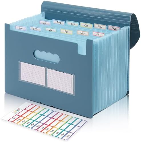 SKYDUE Accordion File Organizer, Expanding File Folder with 13 Pockets, Portable Document Paper Bill Receipt Organizer, Home School Office Supplies, Letter A4 Size Haze Blue by SKYDUE