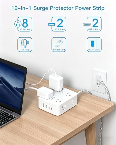 One Beat Flat Plug Surge Protector Power Strip, 6 Ft Flat Extension Cord - Image 2