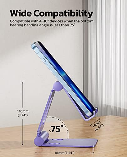 Nulaxy Full Aluminum Dual Folding Cell Phone Stand for Desk, Purple - Image 2