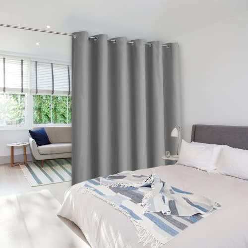 NICETOWN Closet Door Curtain, Noise Blocking Room Divider Curtain Screen Partitions, Premium Heavyweight Blackout Curtain with Grommet Top for Shelves (1 Panel, 10ft Wide x 8ft Long, Silver Grey) by NICETOWN