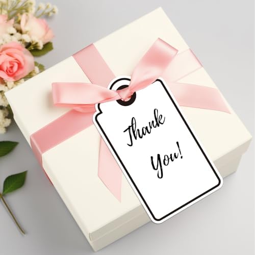 Anwyll Gift Tags with String - 100Pcs Black Gift Bag Tags Personalized White Blank Hanging Paper Label Tag for Baby Shower Birthday Party Wedding Christmas Favor Present - Image 5