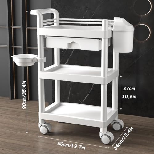 3-Tier Mobile Rolling Trolley with Waterproof ABS Drawers, Storage Rack & Trash Can, Ideal for Salons, Spas, Hospitals & Bathrooms - Versatile Organization Solution - Image 5
