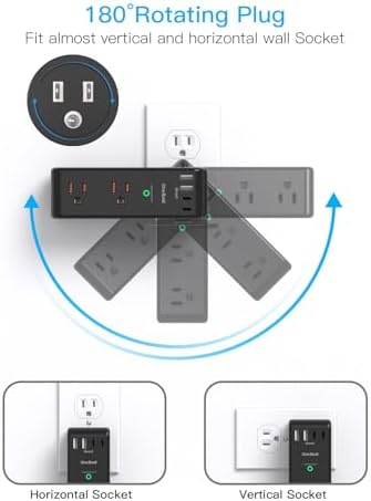 Surge Protector Outlet Extender, Multi Plug Wall Outlet,Rotating Plug,Black - Image 3