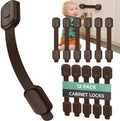 Infinno 12 Pack Cabinet Locks Baby Proofing Heavy Duty - Child Safety Cabinet Locks for Drawers, Cupboards & Fridge – No Drill 3M Adhesive Locks for Pets - Toddler Safety Latches-Brown by InfinnoHome