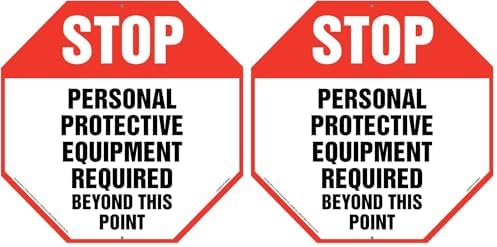 Stop: Personal Protective Equipment Required Sign, 12" x 12" Plastic with Rounded Corners and 5mm Mounting Holes in Each Corner for Indoor Use, J. J. Keller & Associates, Inc. (Pack of 2) by JJKellerAssociatesInc